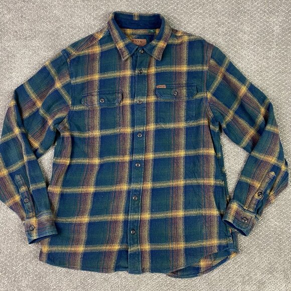 Orvis Shirt Jacket Shacket Men's Large Fits like Medium Green Blue Yellow Plaid - Picture 1 of 12